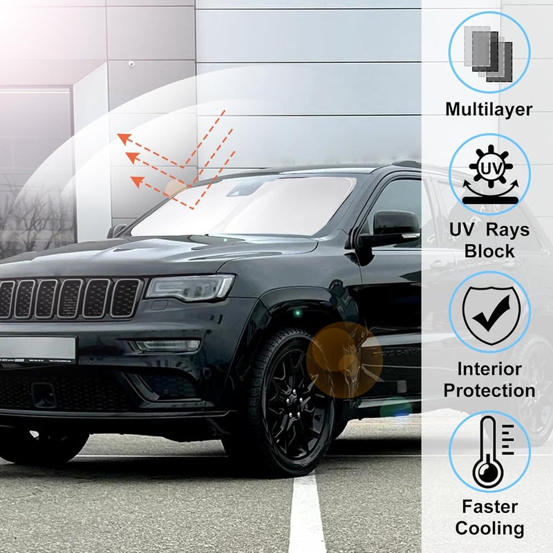 LHFLIVE Windshield Sun Shade Fit for 2011-2021 Jeep Grand Cherokee Accessories (NOT for Grand Cherokee L & Jeep Cherokee) Foldable Window Sunshade - Image 2